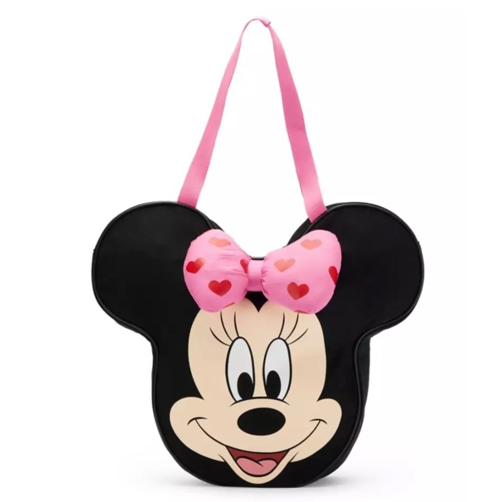 2026 Disney Parks Minnie Mouse Valentine's Day Face Hearts Large Canvas Tote Bag